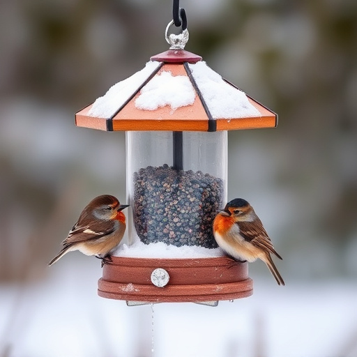 Birds sheltering near winter feeder