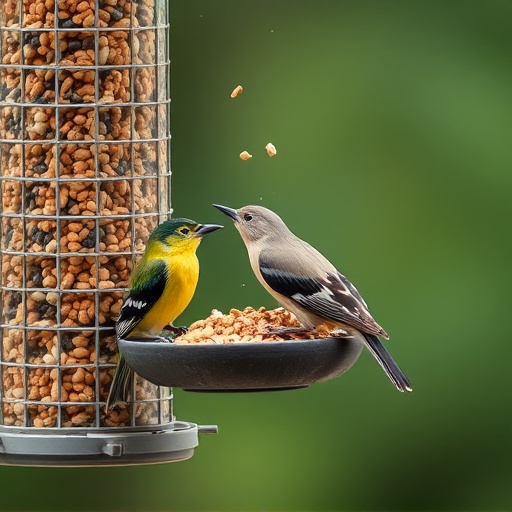Birds using feeder without seed mess