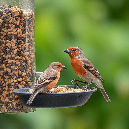 Birds using feeder without seed mess
