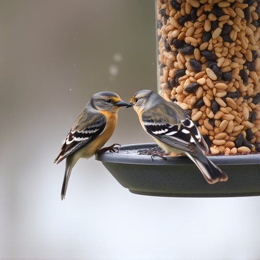 Birds using feeder without seed mess