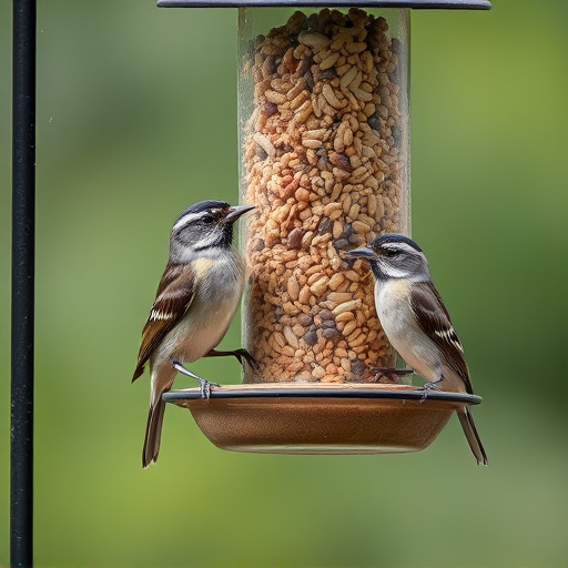 Birds using feeder without seed mess