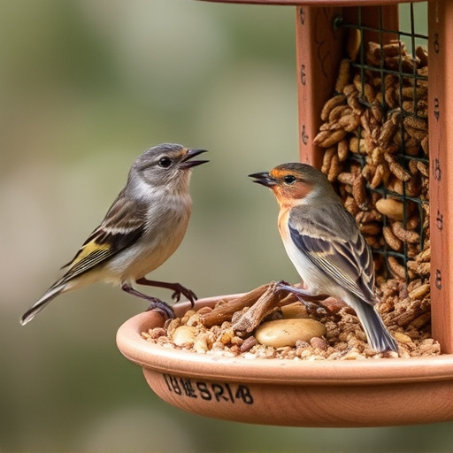 Birds using feeder without seed mess