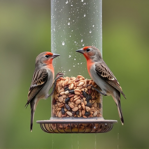 Birds using feeder without seed mess