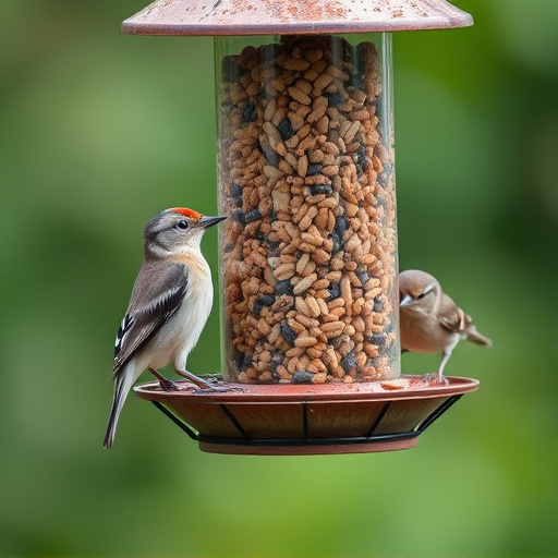 Birds using feeder without seed mess
