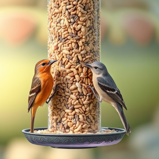 Birds using feeder without seed mess