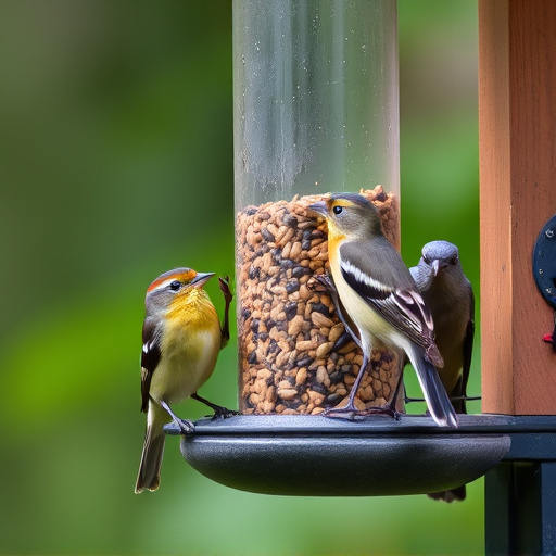 Birds using feeder without seed mess