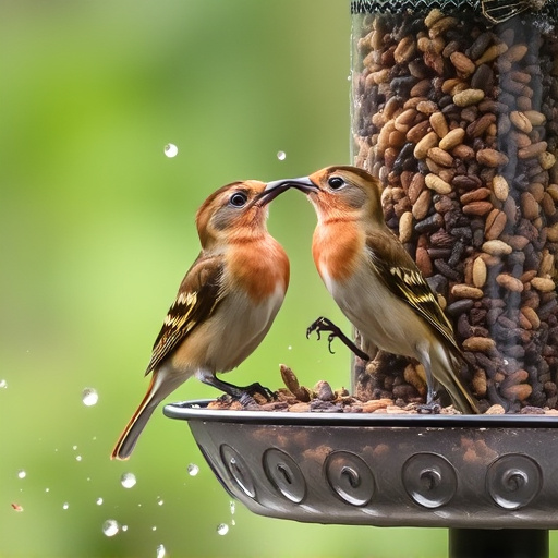 Birds using feeder without seed mess