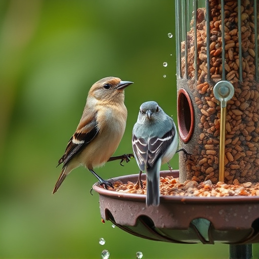 Birds using feeder without seed mess