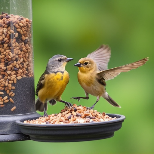 Birds using feeder without seed mess