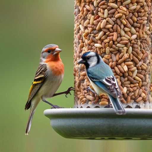 Birds using feeder without seed mess