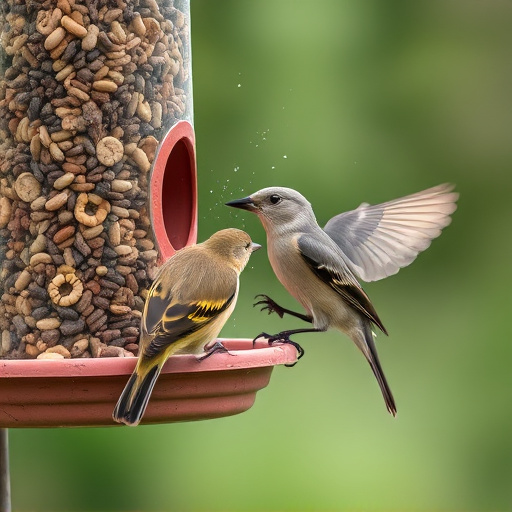 Birds using feeder without seed mess