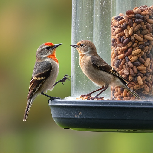 Birds using feeder without seed mess