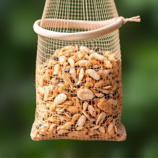 Birdseed mix in mesh feeder bag
