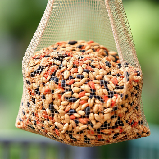 Birdseed mix in mesh feeder bag