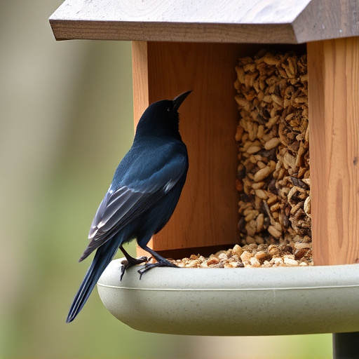 Blackbird near enclosed seed platform