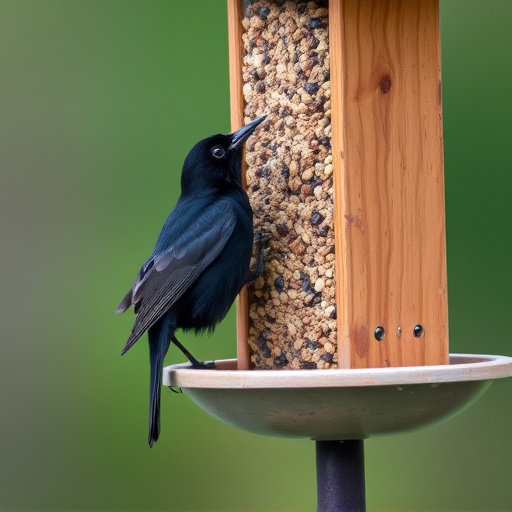 Blackbird near enclosed seed platform