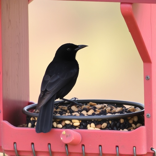 Blackbird near enclosed seed platform