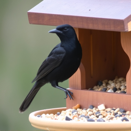 Blackbird near enclosed seed platform