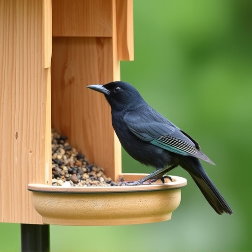 Blackbird near enclosed seed platform