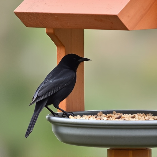 Blackbird near enclosed seed platform
