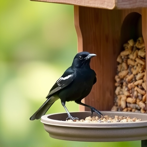 Blackbird near enclosed seed platform