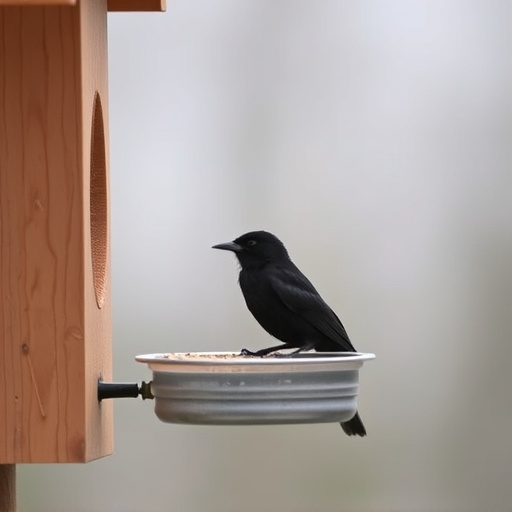 Blackbird near enclosed seed platform