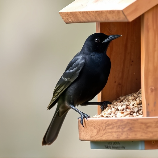 Blackbird near enclosed seed platform