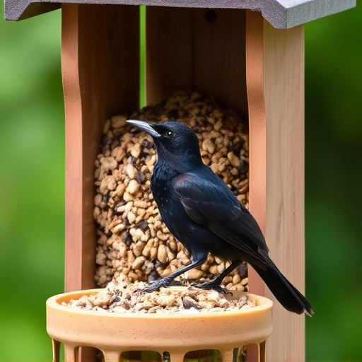 Blackbird near enclosed seed platform