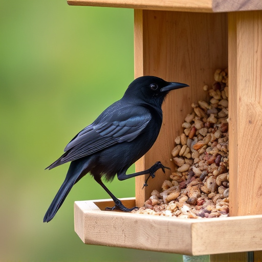 Blackbird near enclosed seed platform