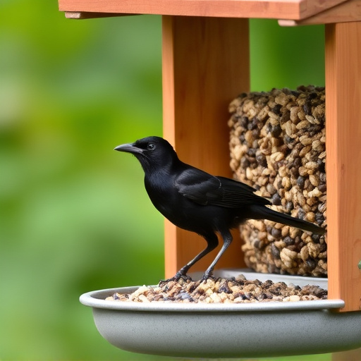 Blackbird near enclosed seed platform