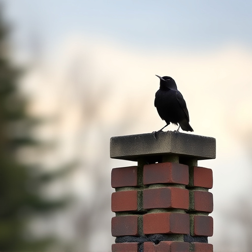 Blackbird singing from rooftop chimney