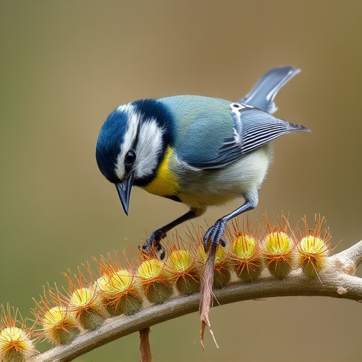 Blue tit feeding on caterpillars