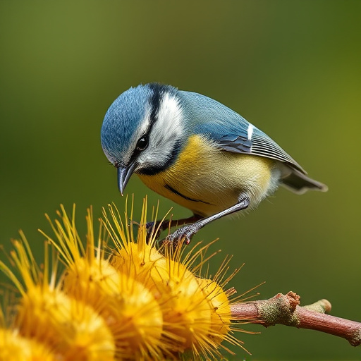 Blue tit feeding on caterpillars