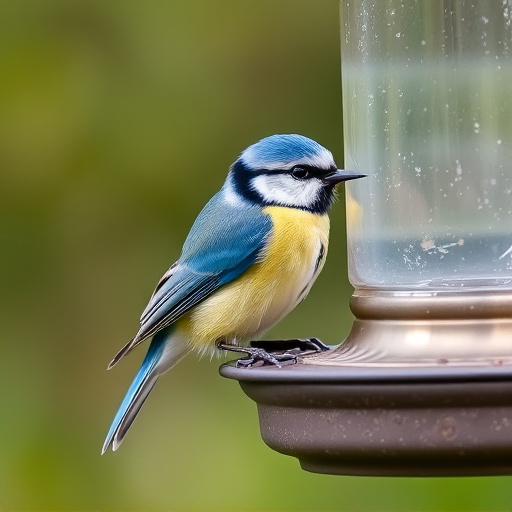 Blue tit feeding on hanging feeder