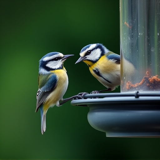 Blue tit feeding on hanging feeder