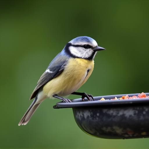 Blue tit feeding on hanging feeder