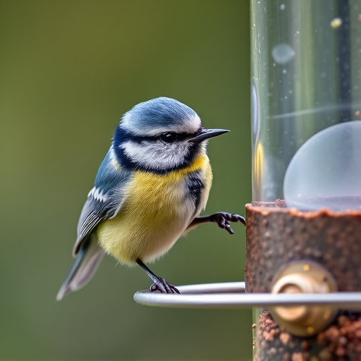 Blue tit feeding on hanging feeder