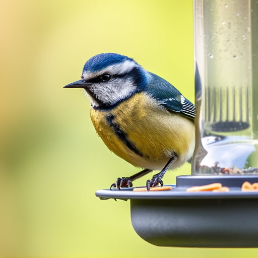 Blue tit feeding on hanging feeder