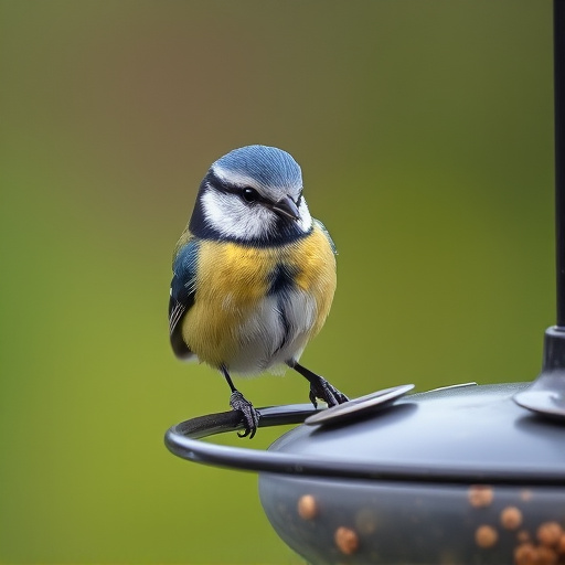 Blue tit feeding on hanging feeder