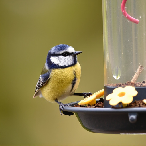 Blue tit feeding on hanging feeder