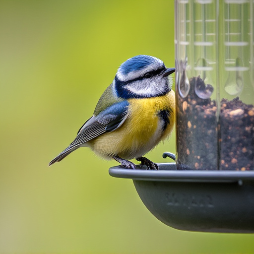 Blue tit feeding on hanging feeder