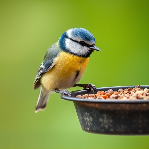 Blue tit feeding on hanging feeder