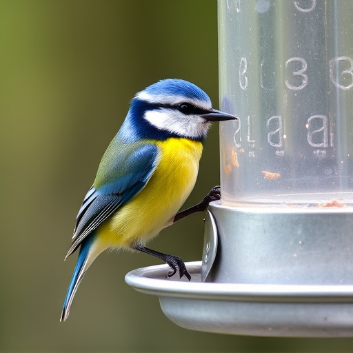 Blue tit feeding on hanging feeder