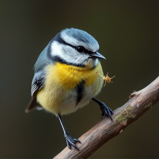 Blue tit holding seed in its beak