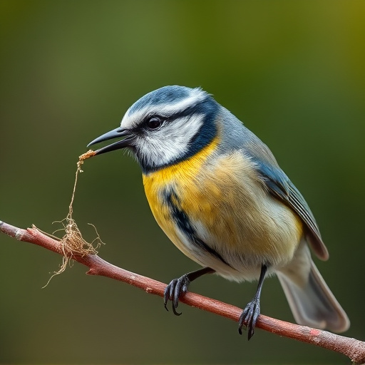 Blue tit holding seed in its beak