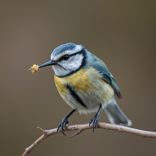 Blue tit holding seed in its beak