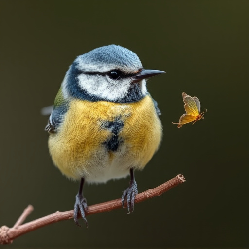 Blue tit holding seed in its beak