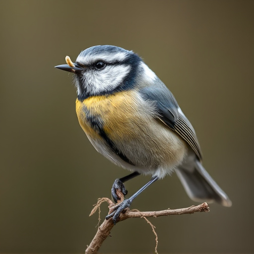 Blue tit holding seed in its beak