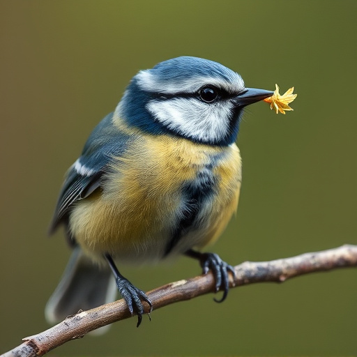 Blue tit holding seed in its beak