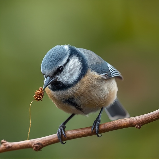 Blue tit holding seed in its beak